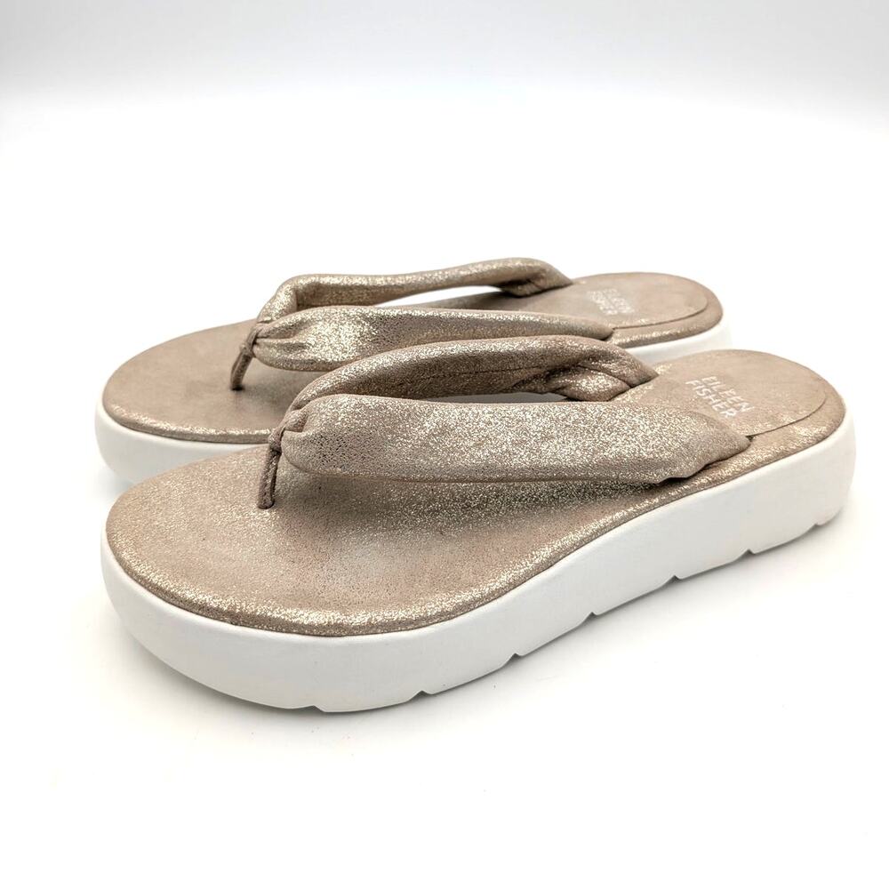 Eileen Fisher Jelly Metallic Thong Sandals Women's Platinum Size US8.5M EU39
